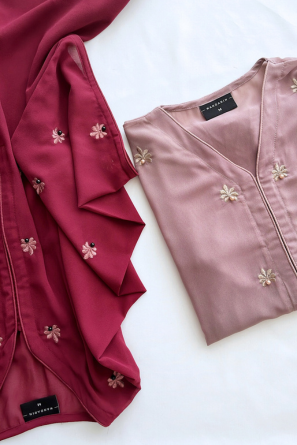 Soft Georgette Embroidered Long Tops in Maroon & Muave