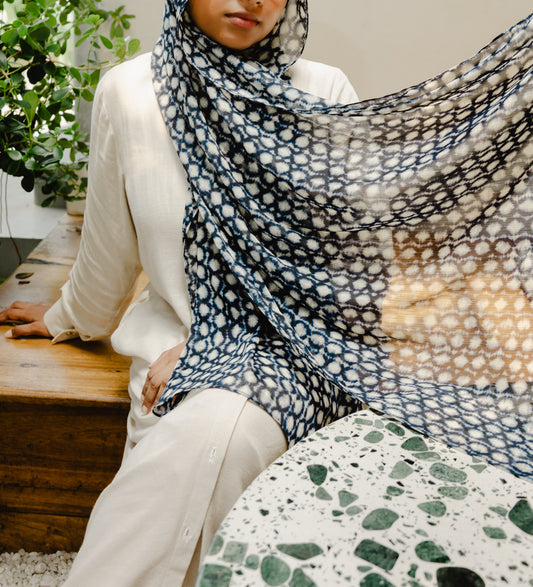 Printed chiffon shawl-Shadow bloom-Serenity collection
