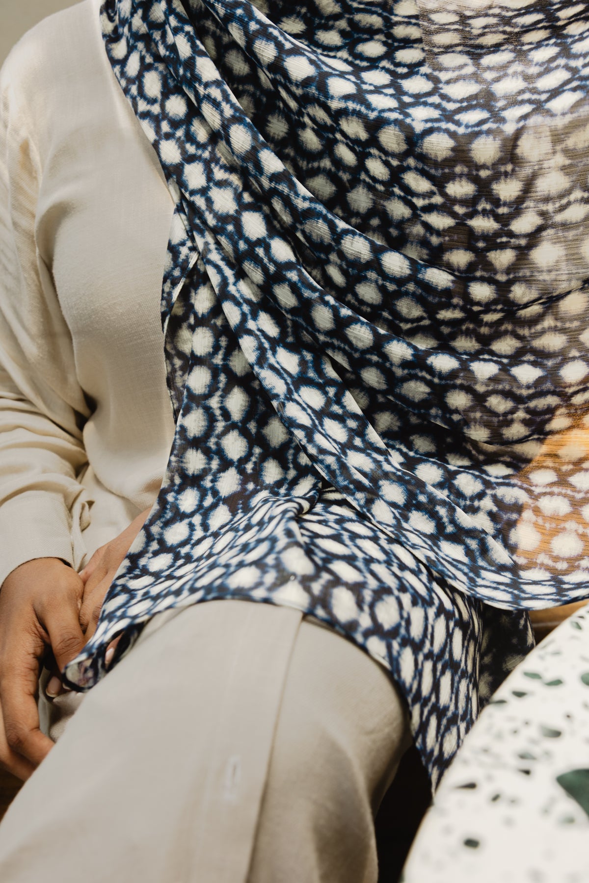 Printed chiffon shawl-Shadow bloom-Serenity collection