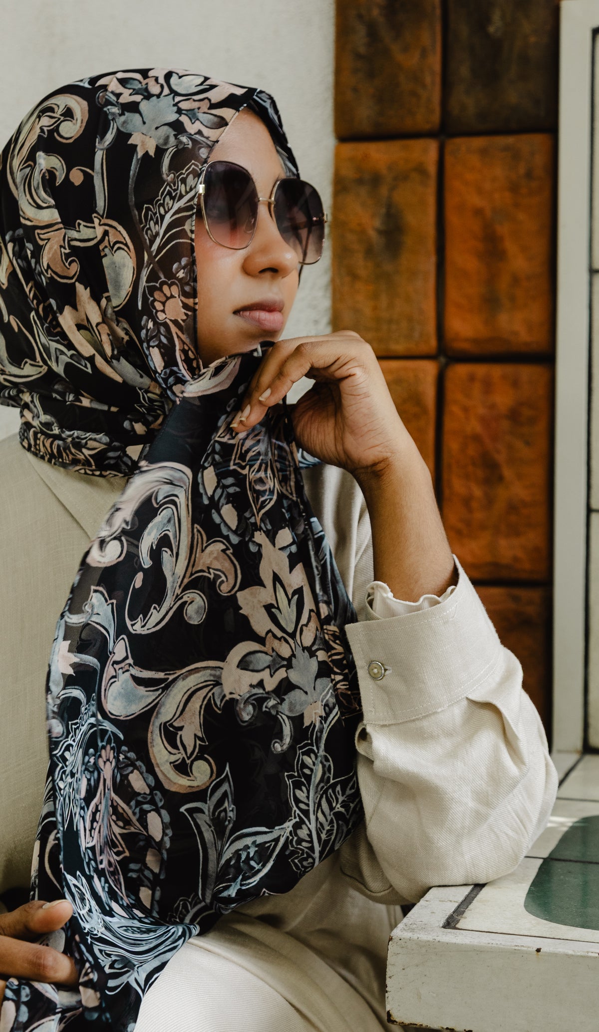 Printed chiffon shawl-Midnight mist -Serenity collection
