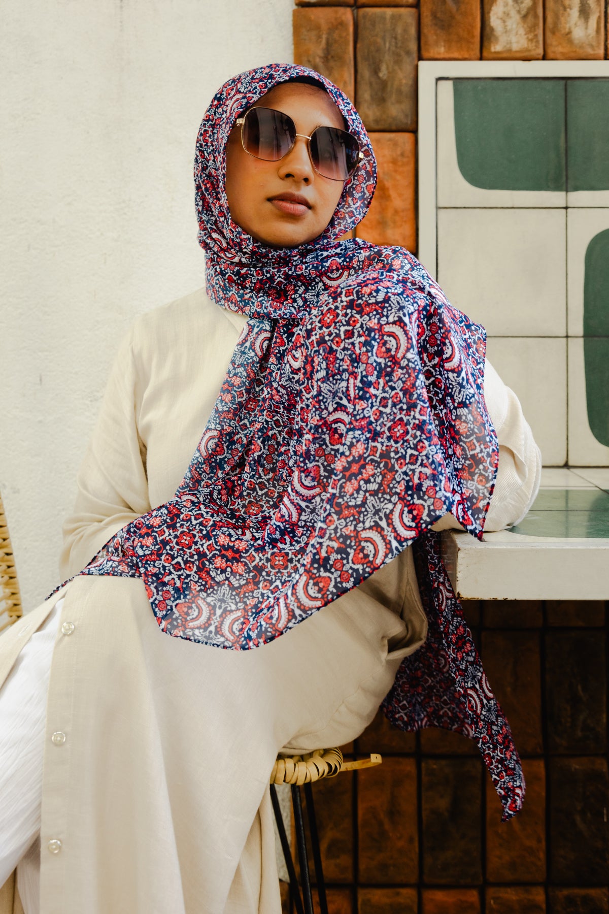 Printed chiffon shawl-City garden-Serenity collection