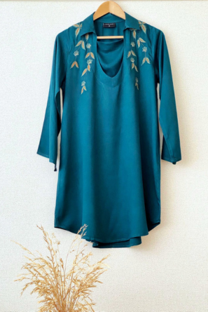 Turquoise Embroidered Long Top | Elegant Modest Fashion with Timeless Craftsmanship
