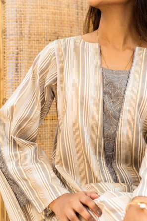 Grey Silk Threadwork Long Top