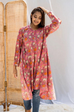 Floral, hand block printed top