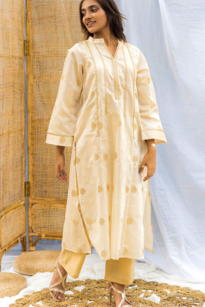 Golden Hue Silk Threadwork Long Top
