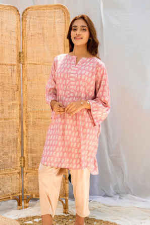 Soft Pink Hand Block Printed Kurta Top
