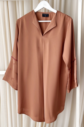 Embroidered Tan Top | Elegant Modest Fashion for the Empowered Woman