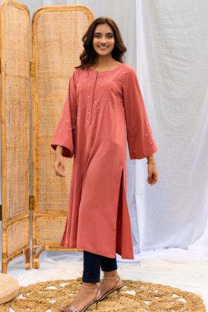 Salmon pink gorgeous top with embroidery detail
