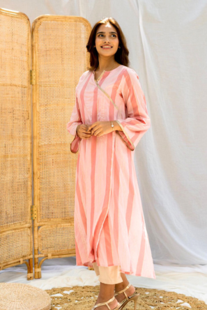 Rose Pink Pastel Striped Long Top