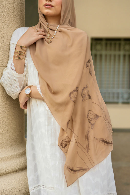 BROWN BUTTER-Embroidered shawl