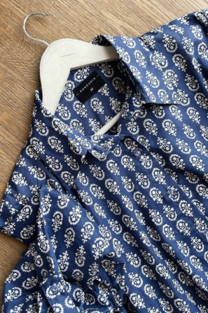 Long shirt top- Navy and white floral motif