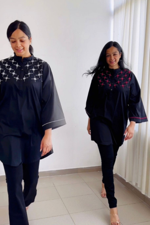 Black Top with Contrast Embroidery | Elegant Modest Fashion with Bold Details